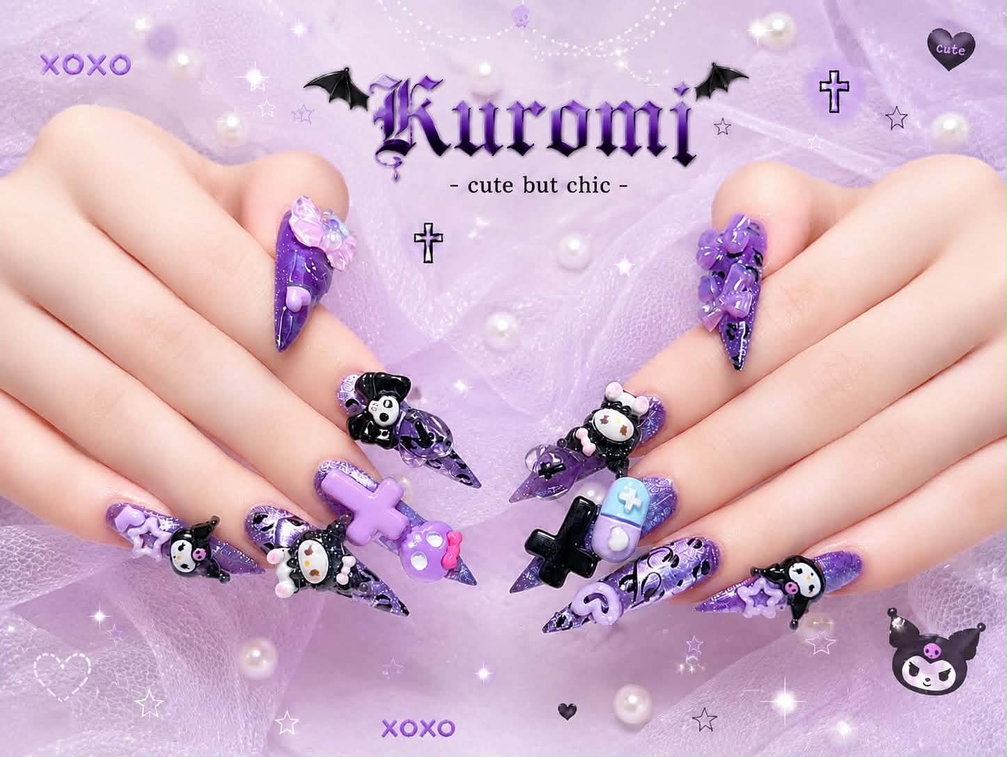 Purple Kuromi 3D nail art