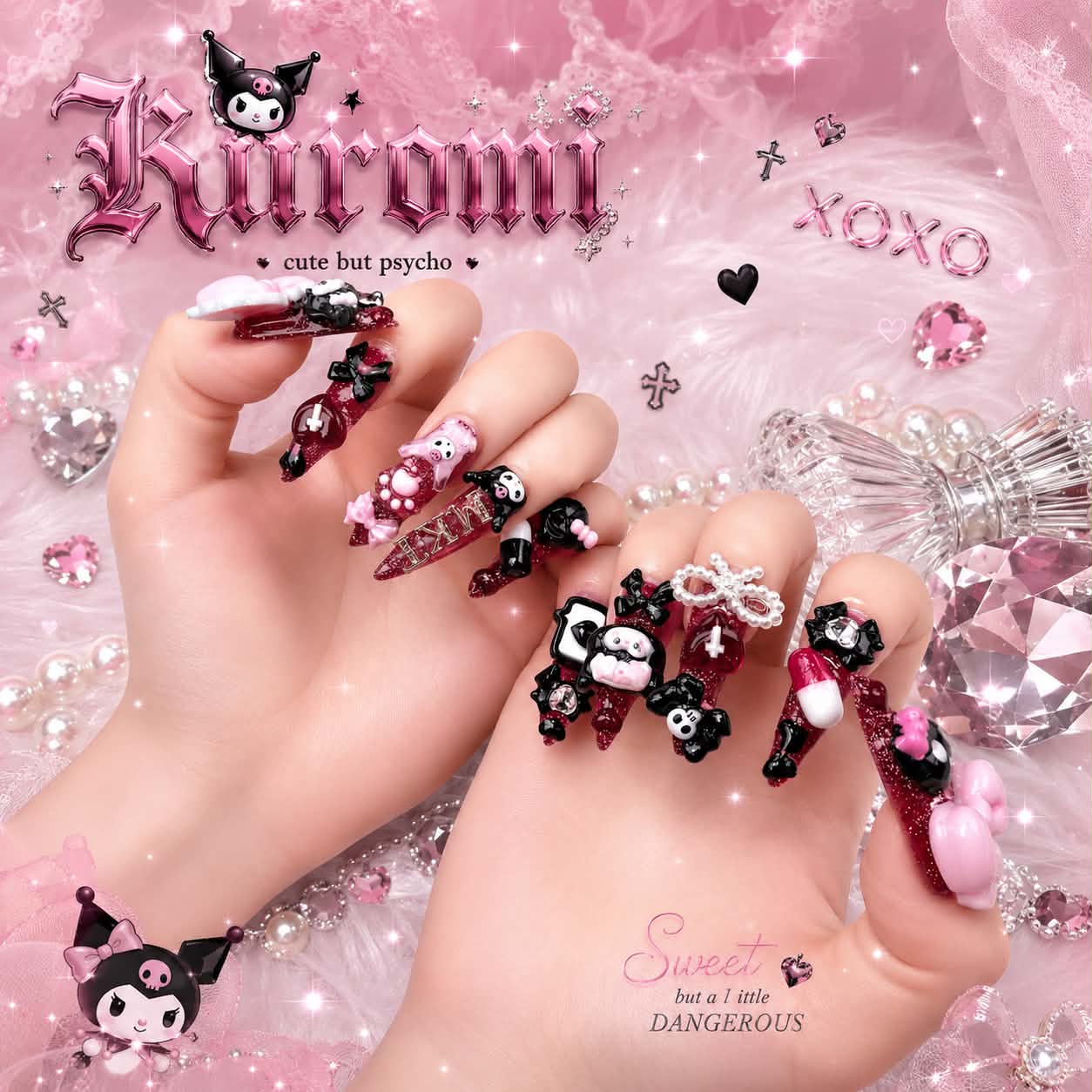 Pink Kuromi 3D nail art